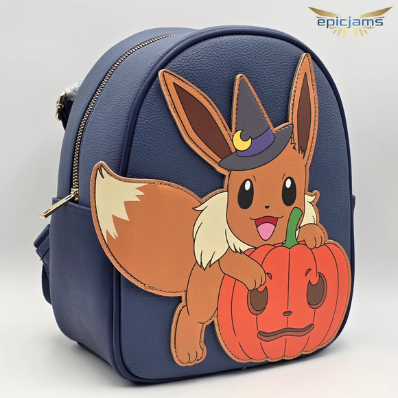 Pokemon Eevee Witch Halloween Pumpkin Blue Mini Backpack Bag New - Picture 2 of 5